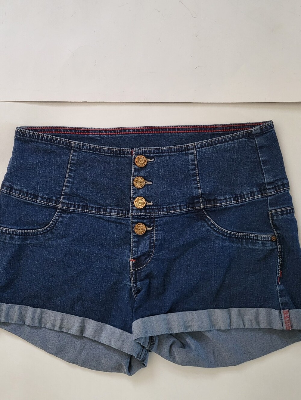 Womens high waisted mom shorts denim jean shorts size L Dark blue